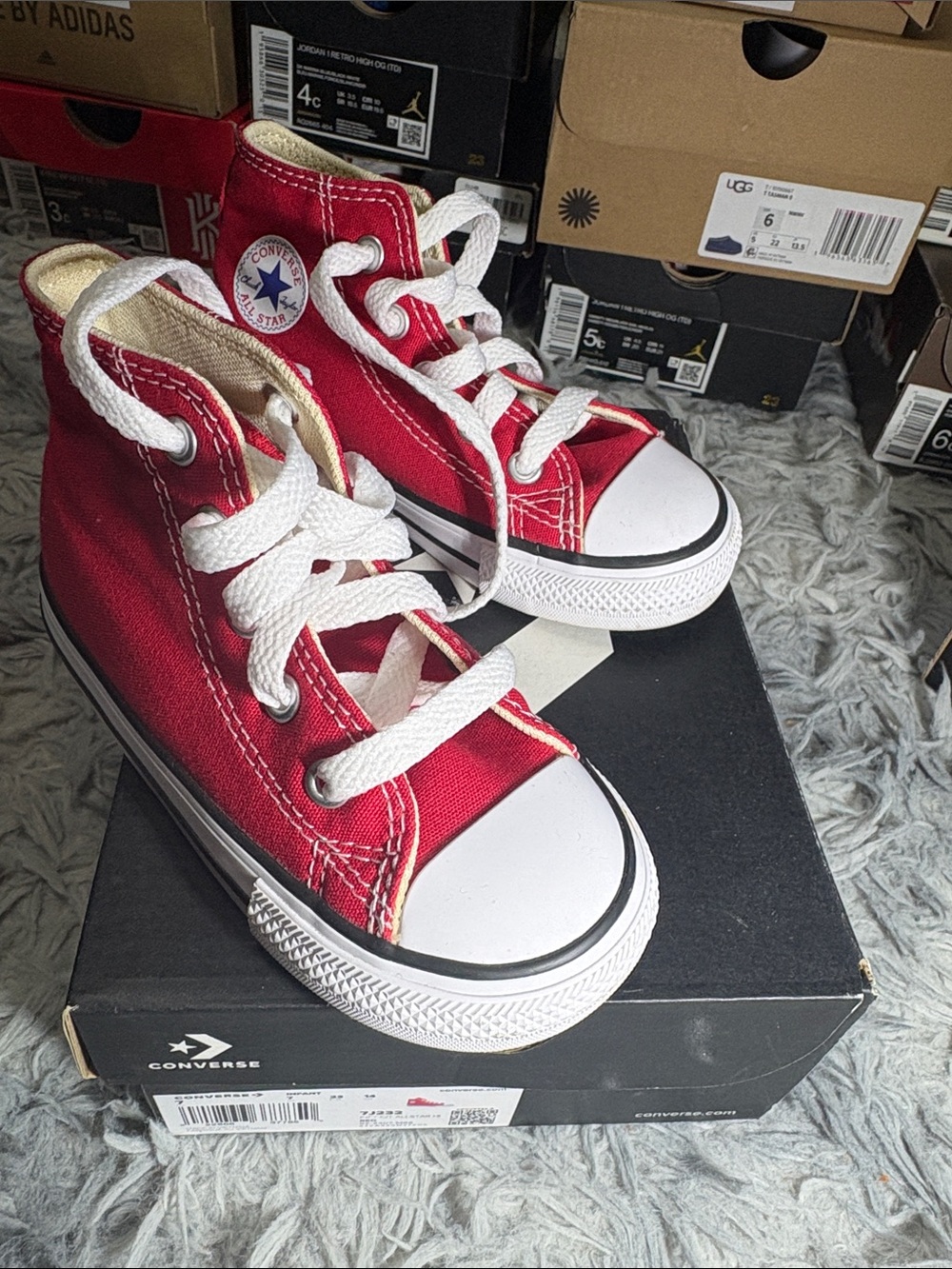 Kids Converse Red High Top Sneakers with White Accents